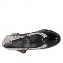 Woman's pump in black patent leather and spotted suede with a T-strap heel 6 - Available sizes:  34, 35, 42, 43, 44, 45, 46