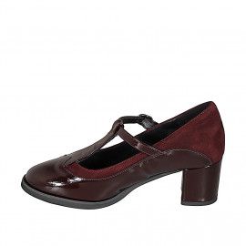 Escarpins pour femmes en daim et cuir verni bordeaux avec bride en T talon 6 - Pointures disponibles:  32, 33, 34, 42, 43, 44, 45, 46 2
