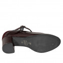 Escarpins pour femmes en daim et cuir verni bordeaux avec bride en T talon 6 - Pointures disponibles:  42