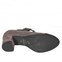 Woman's Mary Jane pump with straps in taupe suede and dark brown suede toe cap heel 6 - Available sizes:  33, 44, 45