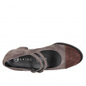 Woman's Mary Jane pump with straps in taupe suede and dark brown suede toe cap heel 6 - Available sizes:  33, 44, 45