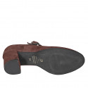 Woman's Mary Jane pump with a strap in dark brown suede heel 6 - Available sizes:  32, 33, 34, 43, 44
