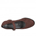 Woman's Mary Jane pump with a strap in dark brown suede heel 6 - Available sizes:  32, 33, 34, 43, 44