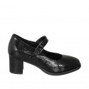 Woman's Mary Jane pump in black printed patent leather with a strap heel 6 - Available sizes:  34, 43, 44, 45, 46