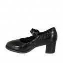 Woman's Mary Jane pump in black printed patent leather with a strap heel 6 - Available sizes:  34, 43, 44, 45, 46