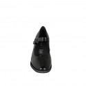 Woman's Mary Jane pump in black printed patent leather with a strap heel 6 - Available sizes:  34, 43, 44, 45, 46