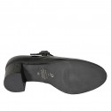 Woman's Mary Jane pump in black printed patent leather with a strap heel 6 - Available sizes:  34, 43, 44, 45, 46