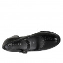 Woman's Mary Jane pump in black printed patent leather with a strap heel 6 - Available sizes:  34, 43, 44, 45, 46
