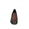 Chaussure pour femmez en daim, verni imprimé et cuir marron foncé, fermetures, semelle intérieure amovible talon compensée 4 - Pointures disponibles:  33, 34, 42, 43, 44, 45, 46