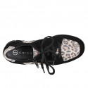 Woman's lace-up shoe in black suede and spotted suede, with side zipper, removable insole wedge 4 - Available sizes:  32, 33, 34, 43, 44, 45, 46