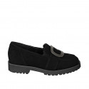 Woman's black suede loafer with metallic accessory, chunky lug sole heel 3 - Available sizes:  32, 44, 45, 46