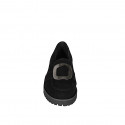 Woman's black suede loafer with metallic accessory, chunky lug sole heel 3 - Available sizes:  32, 44, 45, 46
