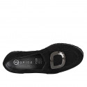 Woman's black suede loafer with metallic accessory, chunky lug sole heel 3 - Available sizes:  32, 44, 45, 46