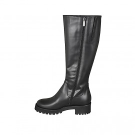 Stivale da donna in pelle nera con cerniera tacco 4 - Misure disponibili: 32, 33, 34, 42, 43, 44, 45, 46 2