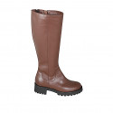 Woman's boots in brown leather with side zip heel 4 - Available sizes:  32, 33, 34, 42, 43, 44, 45, 46