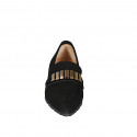 Mocasines para mujer con punta en gamuza negra con adorno dorado, suela dentada y tacón 2 - Tallas disponibles:  33, 34, 42, 43, 44, 45, 46