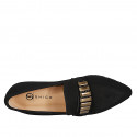 Mocasines para mujer con punta en gamuza negra con adorno dorado, suela dentada y tacón 2 - Tallas disponibles:  33, 34, 42, 43, 44, 45, 46