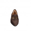 Woman's pointed-toe loafer in dark brown suede with a gold-tone detail, chunky lug sole and heel 2 - Available sizes:  34, 42, 45