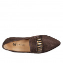Woman's pointed-toe loafer in dark brown suede with a gold-tone detail, chunky lug sole and heel 2 - Available sizes:  34, 42, 45