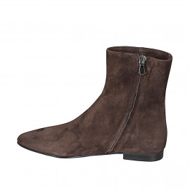 Woman's pointed-toe ankle boots in dark brown suede with side zipper and heel 2 - Available sizes:  32, 33, 34, 42, 43, 44, 45, 46 2