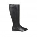 Woman's pointy boot with zipper and elastic band in black leather heel 2 - Available sizes:  33, 34, 42