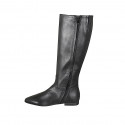 Woman's pointy boot with zipper and elastic band in black leather heel 2 - Available sizes:  33, 34, 42