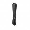 Woman's pointy boot with zipper and elastic band in black leather heel 2 - Available sizes:  33, 34, 42