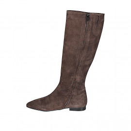 Bota puntiaguda para mujer con cremallera y elastico en gamuza marron oscuro tacon 2 - Tallas disponibles:  33, 34, 35, 42, 43, 44, 45, 46 2