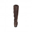 Woman's pointy boot with zipper and elastic band in dark brown suede heel 2 - Available sizes:  33, 34, 35, 42, 43, 45
