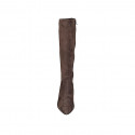 Woman's pointy boot with zipper and elastic band in dark brown suede heel 2 - Available sizes:  33, 34, 35, 42, 43, 45
