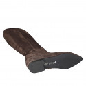 Woman's pointy boot with zipper and elastic band in dark brown suede heel 2 - Available sizes:  33, 34, 35, 42, 43, 45