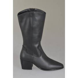 Stivale texano da donna in pelle nera con cerniera tacco 6 - Misure disponibili: 33, 34, 35, 42, 43, 44, 45, 46