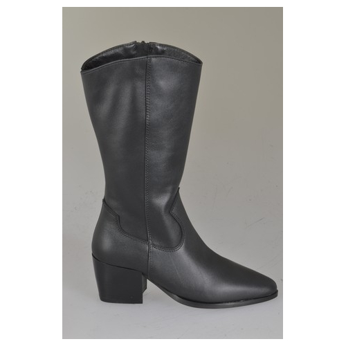 Woman's cowboy boots in black leather with a side zip heel 6 - Available sizes:  33, 34, 35, 42, 43, 44, 45, 46