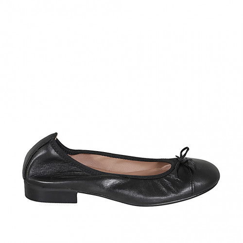 Ballerines pour femmes en cuir noir avec nœud et talon 2 - Pointures disponibles:  33, 34, 42, 43, 44, 45