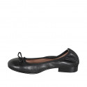 Ballerines pour femmes en cuir noir avec nœud et talon 2 - Pointures disponibles:  33, 34, 42, 43, 44, 45