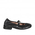 Ballerines Mary Jane pour femmes en cuir noir avec talon 2 - Pointures disponibles:  33, 34, 42, 43, 44, 45, 46