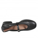 Ballerines Mary Jane pour femmes en cuir noir avec talon 2 - Pointures disponibles:  33, 34, 42, 43, 44, 45, 46