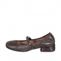Bailarinas Mary Jane para mujer en piel marrón oscuro con tacón 2 - Tallas disponibles:  34, 43, 44, 45, 46