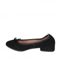 Ballerina a punta da donna in camoscio nero con fiocco tacco 2 - Misure disponibili: 32, 33, 34, 42, 43, 44, 45, 46