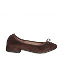 Ballerina a punta da donna in camoscio testa di moro con fiocco tacco 2 - Misure disponibili: 32, 34, 42, 43, 44, 45, 46
