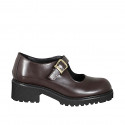 Escarpin Mary Jane pour femmes en cuir marron foncé abrasivé avec talon 5 - Pointures disponibles:  32, 33, 34, 42, 43, 44, 45, 46