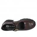 Zapatos de salón Mary Jane para mujer en piel marrón oscuro abrasivada con tacón 5 - Tallas disponibles:  32, 33, 34, 42, 43, 44, 45, 46