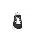 Sneakers para mujer con cordones en piel y gamuza negra, con plantilla extraíble y cuña 4 - Tallas disponibles:  32, 33, 34, 35, 42, 43, 44, 45, 46