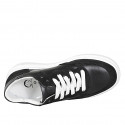Sneakers para mujer con cordones en piel y gamuza negra, con plantilla extraíble y cuña 4 - Tallas disponibles:  32, 33, 34, 35, 42, 43, 44, 45, 46