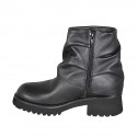 Stivaletto biker da donna in pelle nera con gambale drappeggiato con fibbia e cerniera tacco 5 - Misure disponibili: 32, 33, 34, 35, 42, 43, 44, 45, 46