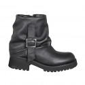 Stivaletto biker da donna in pelle nera con gambale drappeggiato con fibbia e cerniera tacco 5 - Misure disponibili: 32, 33, 34, 35, 42, 43, 44, 45, 46
