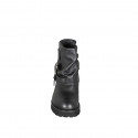 Stivaletto biker da donna in pelle nera con gambale drappeggiato con fibbia e cerniera tacco 5 - Misure disponibili: 32, 33, 34, 35, 42, 43, 44, 45, 46