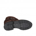 Stivaletto biker da donna in camoscio testa di moro con gambale drappeggiato, fibbia e cerniera tacco 5 - Misure disponibili: 33, 34, 42, 43, 45, 46