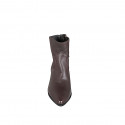 Bottines western pour femmes en cuir marron foncé avec empiècement en cuir sur le talon, fermeture zippée et talon 6 - Pointures disponibles:  33, 34, 42, 43, 44, 45