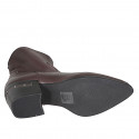 Bottines western pour femmes en cuir marron foncé avec empiècement en cuir sur le talon, fermeture zippée et talon 6 - Pointures disponibles:  33, 34, 42, 43, 44, 45